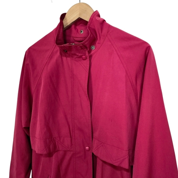 VTG L.L. Bean Long Trench Coat Sz Medium Burgundy Outdoor 80s 90s Nylon Jacket - Picture 8 of 14